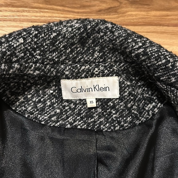 Calvin Klein Tweed Wool Winter Coat with Belt, Black and White Marled, Size XS/S - Picture 10 of 13